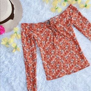 Floral long sleeve off the shoulder top